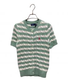 POLO RALPH LAUREN（ポロ・ラルフローレン）の古着「ストライプド ケーブルニット ショートスリーブ カーディガン」｜グリーン×ホワイト