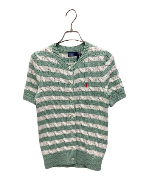 POLO RALPH LAUREN（ポロ・ラルフローレン）POLO RALPH LAUREN (ポロ・ラルフローレン) ストライプド ケーブルニット ショートスリーブ カーディガン グリーン×ホワイト サイズ:XS 未使用品の古着・服飾アイテム