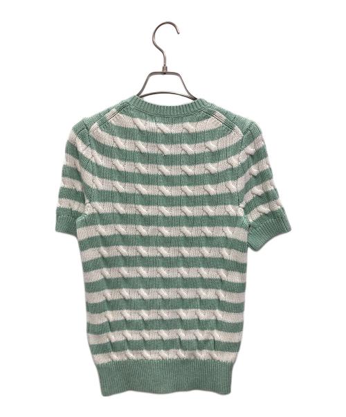 POLO RALPH LAUREN（ポロ・ラルフローレン）POLO RALPH LAUREN (ポロ・ラルフローレン) ストライプド ケーブルニット ショートスリーブ カーディガン グリーン×ホワイト サイズ:XS 未使用品の古着・服飾アイテム