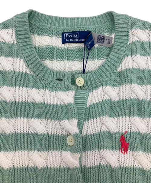 POLO RALPH LAUREN（ポロ・ラルフローレン）POLO RALPH LAUREN (ポロ・ラルフローレン) ストライプド ケーブルニット ショートスリーブ カーディガン グリーン×ホワイト サイズ:XS 未使用品の古着・服飾アイテム