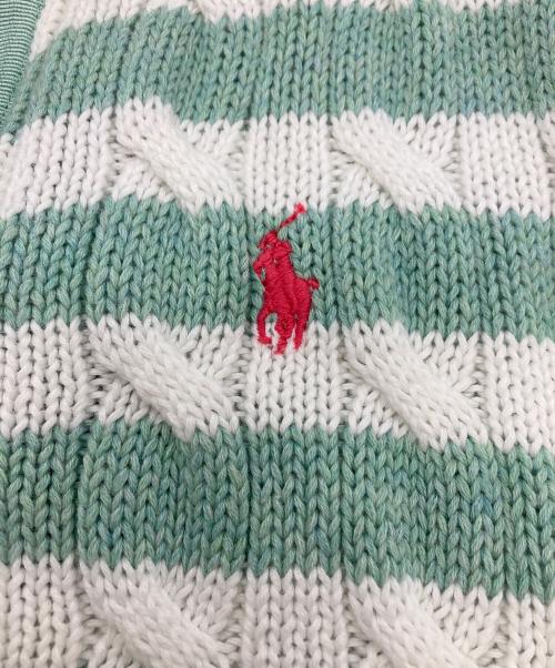 POLO RALPH LAUREN（ポロ・ラルフローレン）POLO RALPH LAUREN (ポロ・ラルフローレン) ストライプド ケーブルニット ショートスリーブ カーディガン グリーン×ホワイト サイズ:XS 未使用品の古着・服飾アイテム