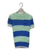 POLO RALPH LAURENポロ・ラルフローレン）の古着「ショートスリーブボーダーケーブルニット」｜ブルー×グリーン
