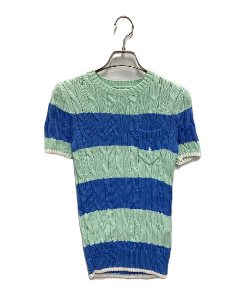 POLO RALPH LAUREN（ポロ・ラルフローレン）POLO RALPH LAUREN (ポロ・ラルフローレン) ショートスリーブボーダーケーブルニット ブルー×グリーン サイズ:XSの古着・服飾アイテム