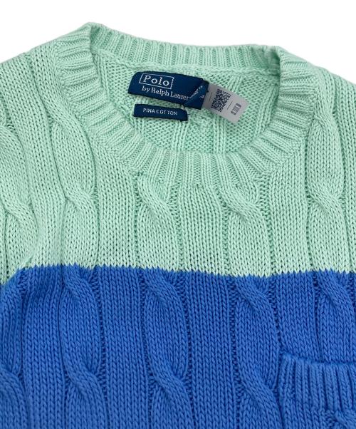 POLO RALPH LAUREN（ポロ・ラルフローレン）POLO RALPH LAUREN (ポロ・ラルフローレン) ショートスリーブボーダーケーブルニット ブルー×グリーン サイズ:XSの古着・服飾アイテム
