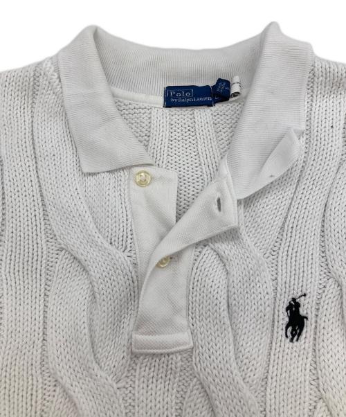POLO RALPH LAUREN（ポロ・ラルフローレン）POLO RALPH LAUREN (ポロ・ラルフローレン) ケーブルニットコットンポロシャツ ホワイト サイズ:Sの古着・服飾アイテム