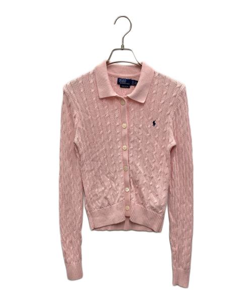 POLO RALPH LAUREN（ポロ・ラルフローレン）POLO RALPH LAUREN (ポロ・ラルフローレン) ケーブルニットコットンカーディガン ピンク サイズ:XSの古着・服飾アイテム
