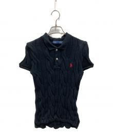 POLO RALPH LAUREN（ポロ・ラルフローレン）の古着「ケーブルニットコットンポロシャツ」｜ブラック