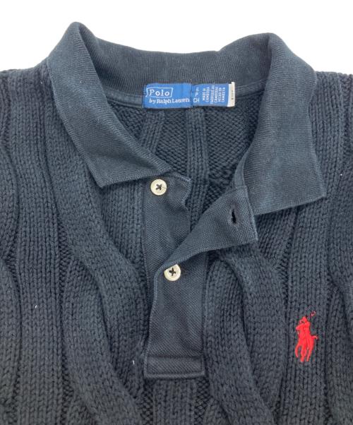 POLO RALPH LAUREN（ポロ・ラルフローレン）POLO RALPH LAUREN (ポロ・ラルフローレン) ケーブルニットコットンポロシャツ ブラック サイズ:Sの古着・服飾アイテム