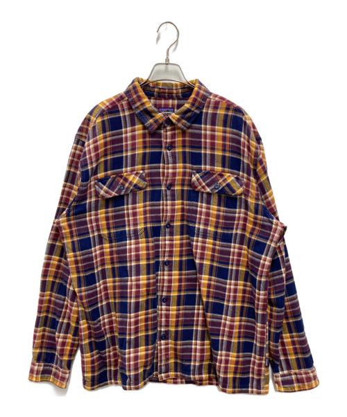 Patagonia（パタゴニア）Patagonia (パタゴニア) フィヨルドフランネルシャツ オレンジ×ネイビー サイズ:XLの古着・服飾アイテム
