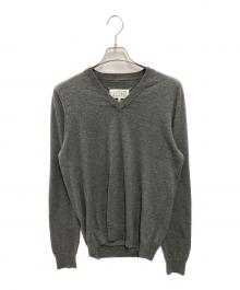 Maison Margiela（メゾンマルジェラ）の古着「エルボーパッチ Vネック ニット」｜グレー