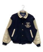 VAN JACKETヴァン ジャケット）の古着「袖レザーワッペンスタジャン」｜ネイビー×ホワイト