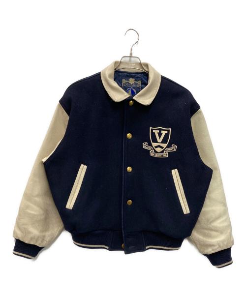 VAN JACKET（ヴァン ジャケット）VAN JACKET (ヴァン ジャケット) 袖レザーワッペンスタジャン ネイビー×ホワイト サイズ:BIG ONEの古着・服飾アイテム