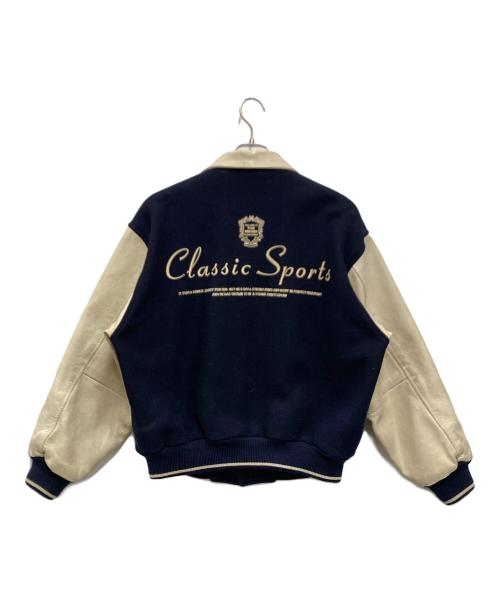 VAN JACKET（ヴァン ジャケット）VAN JACKET (ヴァン ジャケット) 袖レザーワッペンスタジャン ネイビー×ホワイト サイズ:BIG ONEの古着・服飾アイテム