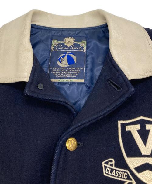 VAN JACKET（ヴァン ジャケット）VAN JACKET (ヴァン ジャケット) 袖レザーワッペンスタジャン ネイビー×ホワイト サイズ:BIG ONEの古着・服飾アイテム
