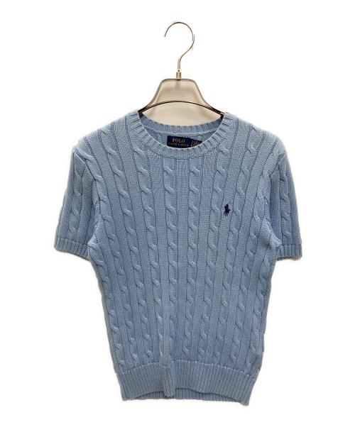 POLO RALPH LAUREN（ポロ・ラルフローレン）POLO RALPH LAUREN (ポロ・ラルフローレン) ケーブルコットンショートスリーブニット ブルー サイズ:Sの古着・服飾アイテム
