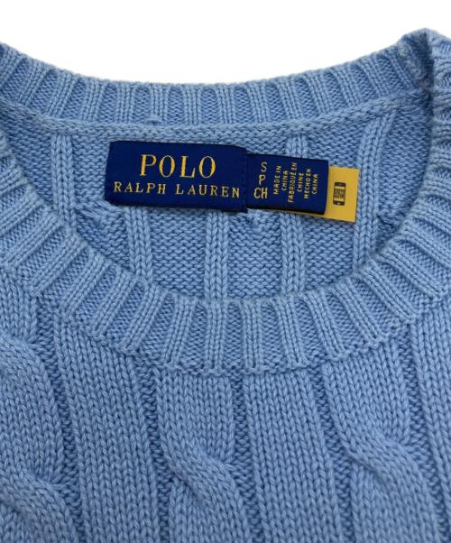 POLO RALPH LAUREN（ポロ・ラルフローレン）POLO RALPH LAUREN (ポロ・ラルフローレン) ケーブルコットンショートスリーブニット ブルー サイズ:Sの古着・服飾アイテム