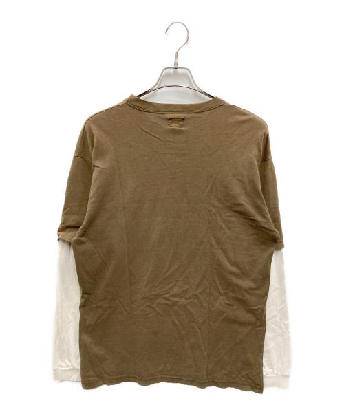 stussy（ステューシー）stussy (ステューシー) クロスボーンプリントレイヤードカットソー ブラウン×ホワイト サイズ:Lの古着・服飾アイテム