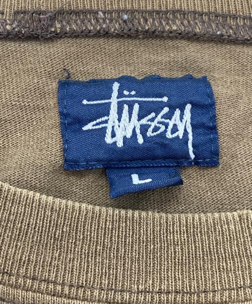 stussy（ステューシー）stussy (ステューシー) クロスボーンプリントレイヤードカットソー ブラウン×ホワイト サイズ:Lの古着・服飾アイテム