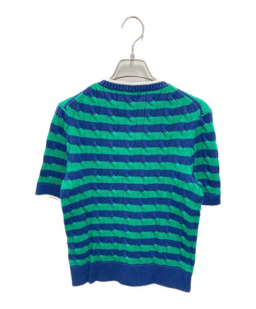 POLO RALPH LAUREN（ポロ・ラルフローレン）POLO RALPH LAUREN (ポロ・ラルフローレン) ボーダーケーブルニットショートスリーブカーディガン グリーン×ブルー サイズ:Mの古着・服飾アイテム