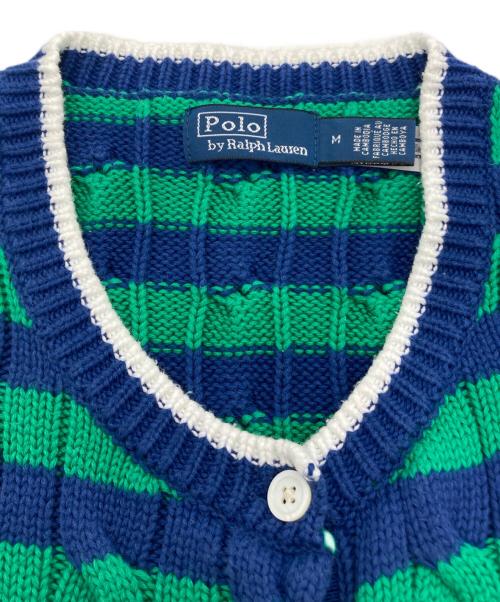POLO RALPH LAUREN（ポロ・ラルフローレン）POLO RALPH LAUREN (ポロ・ラルフローレン) ボーダーケーブルニットショートスリーブカーディガン グリーン×ブルー サイズ:Mの古着・服飾アイテム