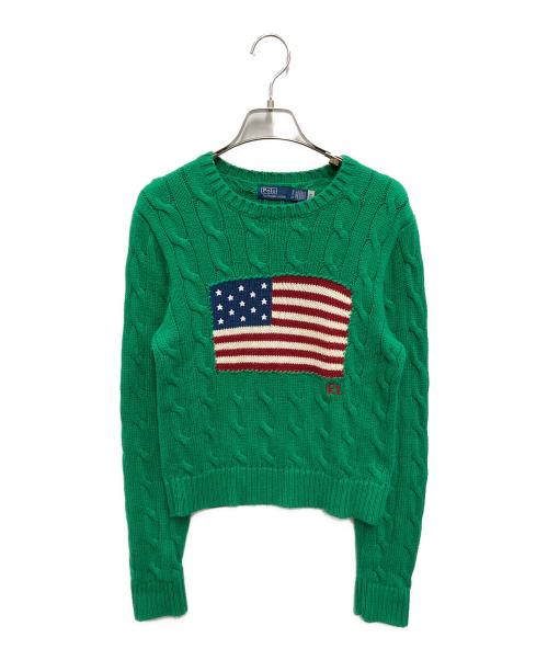 POLO RALPH LAUREN（ポロ・ラルフローレン）POLO RALPH LAUREN (ポロ・ラルフローレン) フラッグケーブル コットン クロップド セーター グリーン サイズ:Ｓの古着・服飾アイテム