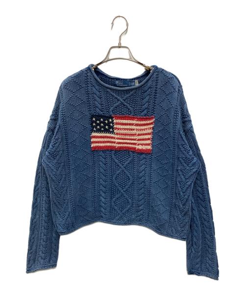 POLO RALPH LAUREN（ポロ・ラルフローレン）POLO RALPH LAUREN (ポロ・ラルフローレン) フラッグアランニットコットンセーター ブルー サイズ:Sの古着・服飾アイテム