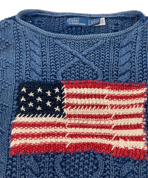 POLO RALPH LAUREN（ポロ・ラルフローレン）POLO RALPH LAUREN (ポロ・ラルフローレン) フラッグアランニットコットンセーター ブルー サイズ:Sの古着・服飾アイテム