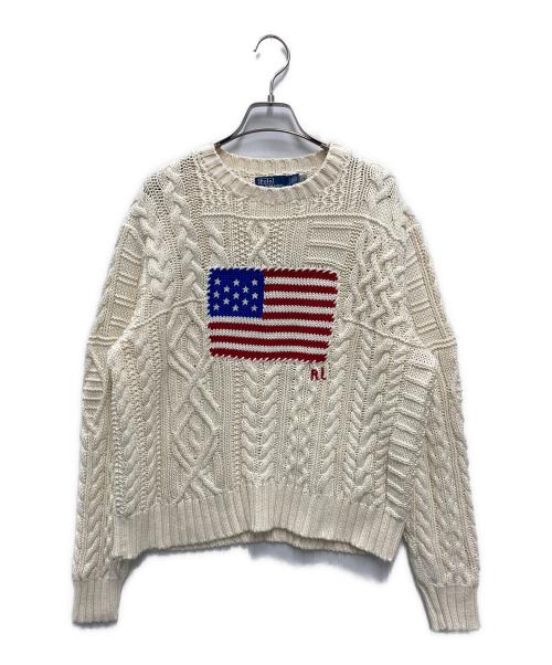 POLO RALPH LAUREN（ポロ・ラルフローレン）POLO RALPH LAUREN (ポロ・ラルフローレン) フラッグアランニットコットンセーター アイボリー サイズ:Sの古着・服飾アイテム