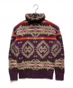 POLO RALPH LAURENポロ・ラルフローレン）の古着「Apres Ski Aztec Navajo Indian Wool Turtleneck Sweater」｜パープル×ブラウン