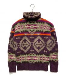 POLO RALPH LAUREN（ポロ・ラルフローレン）の古着「Apres Ski Aztec Navajo Indian Wool Turtleneck Sweater」｜パープル×ブラウン