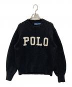 POLO RALPH LAURENポロ・ラルフローレン）の古着「カシミヤ混ロゴクルーネックセーター」｜ブラック