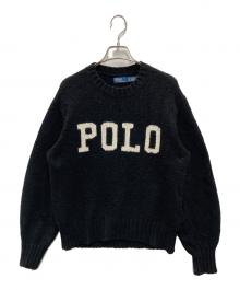 POLO RALPH LAUREN（ポロ・ラルフローレン）の古着「カシミヤ混ロゴクルーネックセーター」｜ブラック