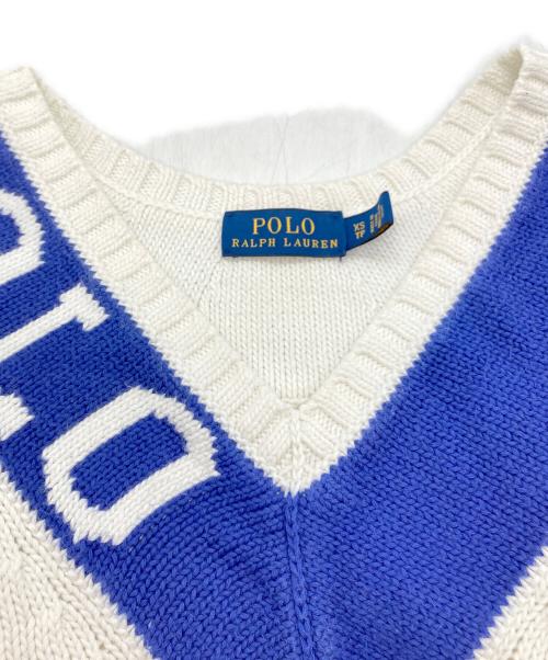 POLO RALPH LAUREN（ポロ・ラルフローレン）POLO RALPH LAUREN (ポロ・ラルフローレン) Vネックラインニット ホワイト×ブルー サイズ:XSの古着・服飾アイテム