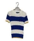 POLO RALPH LAURENポロ・ラルフローレン）の古着「コットンケーブルショートスリーブニット」｜ネイビー×ホワイト