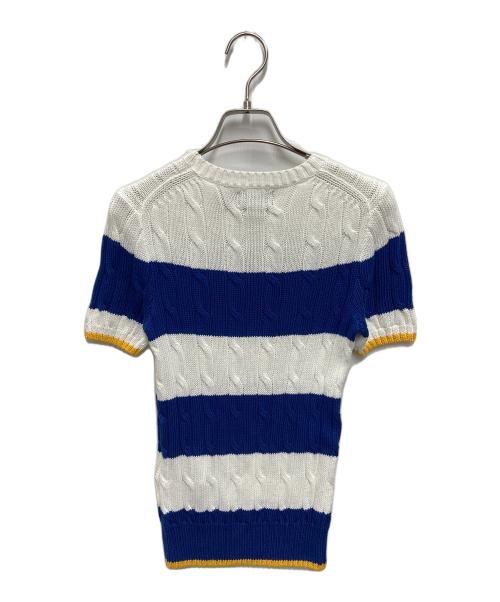 POLO RALPH LAUREN（ポロ・ラルフローレン）POLO RALPH LAUREN (ポロ・ラルフローレン) コットンケーブルショートスリーブニット ネイビー×ホワイト サイズ:XSの古着・服飾アイテム