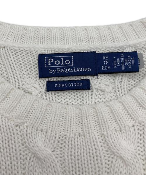POLO RALPH LAUREN（ポロ・ラルフローレン）POLO RALPH LAUREN (ポロ・ラルフローレン) コットンケーブルショートスリーブニット ネイビー×ホワイト サイズ:XSの古着・服飾アイテム