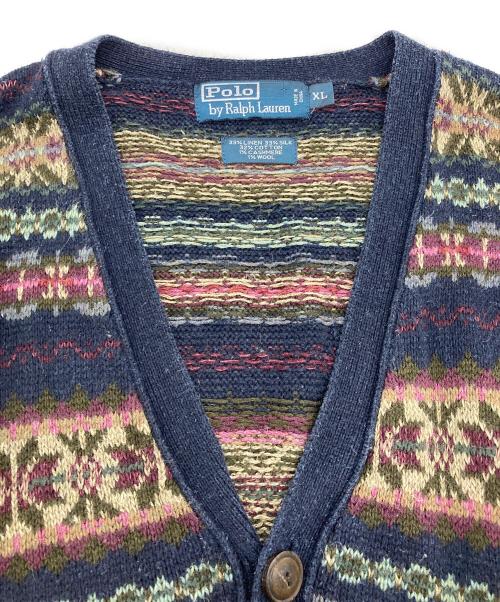 POLO RALPH LAUREN（ポロ・ラルフローレン）POLO RALPH LAUREN (ポロ・ラルフローレン) ノルディック柄エルボーパッチカーディガン ネイビー サイズ:XLの古着・服飾アイテム