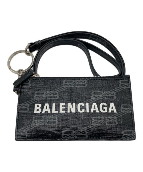 BALENCIAGA（バレンシアガ）BALENCIAGA (バレンシアガ) BBモノグラム/キーチェーン付カードケース ブラックの古着・服飾アイテム