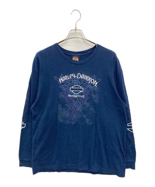 HARLEY-DAVIDSON（ハーレーダビッドソン）HARLEY-DAVIDSON (ハーレーダビッドソン) 【古着】ブルーフレイム L/S TEE ブルー サイズ:XLの古着・服飾アイテム