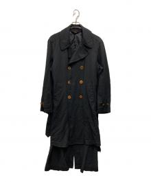 BLACK COMME des GARCONS（ブラックコムデギャルソン）の古着「Polyester felted double-breasted trench coat with brown buttons」｜ブラック