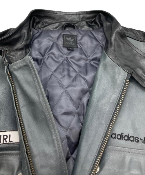 adidas（アディダス）adidas (アディダス) レザージャケット グレー×ブラック サイズ:SIZE XOの古着・服飾アイテム
