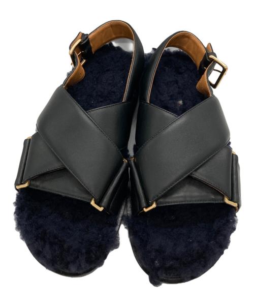 MARNI（マルニ）MARNI (マルニ) ファーフラットサンダル ブラック サイズ:SIZE 39の古着・服飾アイテム