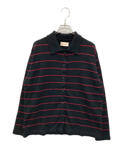 MEYAME（メヤメ）MEYAME (メヤメ) BORDER COTTON KNIT CARDIGAN ブラック サイズ:FREEの古着・服飾アイテム