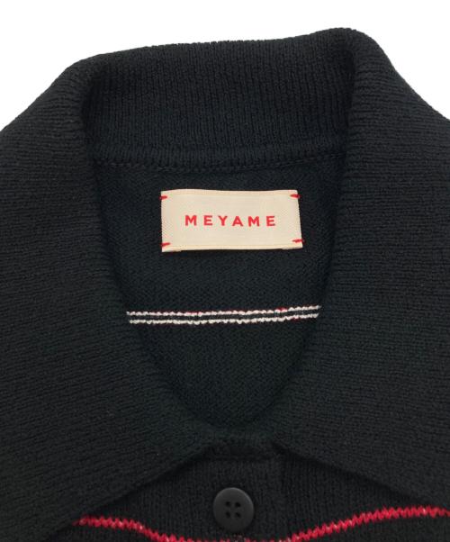 MEYAME（メヤメ）MEYAME (メヤメ) BORDER COTTON KNIT CARDIGAN ブラック サイズ:FREEの古着・服飾アイテム