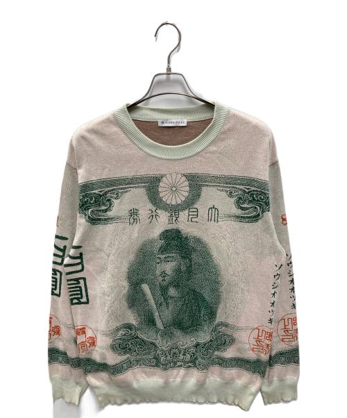 SOSHIOTSUKI（ソウシ オオツキ）SOSHIOTSUKI (ソウシ オオツキ) 100YEN KNIT総柄薄手ニット ベージュ サイズ:46の古着・服飾アイテム
