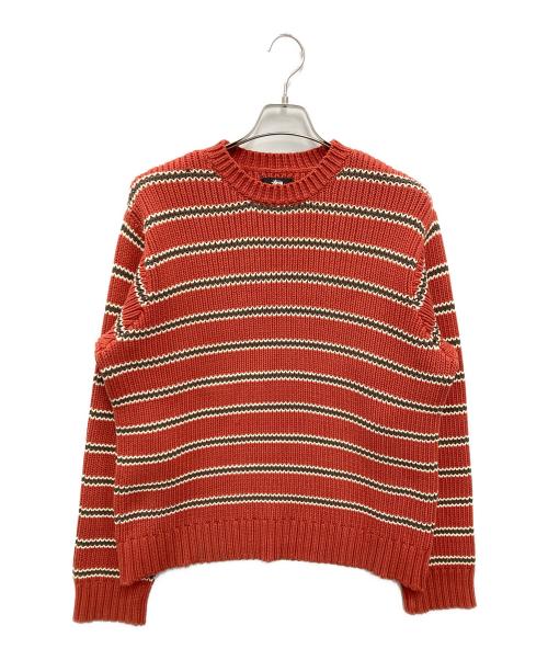stussy（ステューシー）stussy (ステューシー) CHUNKY COTTON STRIPE SWEATER レッド サイズ:Sの古着・服飾アイテム