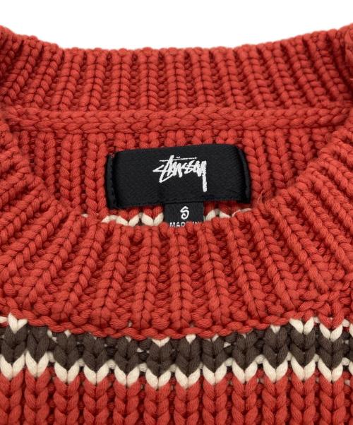 stussy（ステューシー）stussy (ステューシー) CHUNKY COTTON STRIPE SWEATER レッド サイズ:Sの古着・服飾アイテム