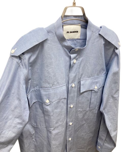 JIL SANDER（ジルサンダー）JIL SANDER (ジルサンダー) エポレット付バンドカラーロングシャツ スカイブルー サイズ:38の古着・服飾アイテム