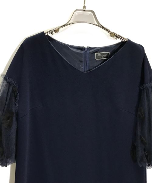 Diagram GRACE CONTINENTAL（ダイアグラム グレースコンチネンタル）Diagram GRACE CONTINENTAL (ダイアグラム グレースコンチネンタル) 刺繍スリーブワンピース ネイビー サイズ:36の古着・服飾アイテム