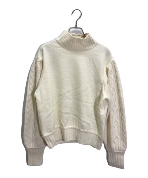 MACPHEE（マカフィー）MACPHEE (マカフィー) ウールケーブルニットコンビ ボリュームスリーブプルオーバー ホワイト サイズ:Sの古着・服飾アイテム
